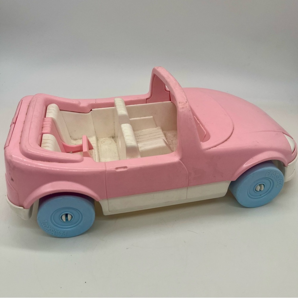 PLAYSKOOL VINTAGE PINK & WHITE CONVERTIBLE CAR W BABY SEAT 1992